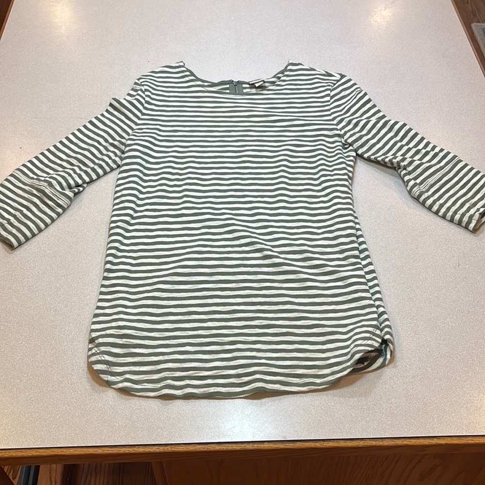 Merona Green and off white striped shirt with 3/4 length sleeve!
